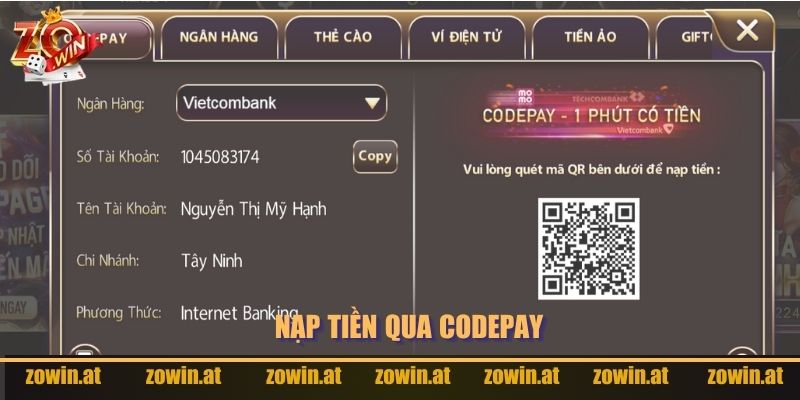 Nạp tiền qua Codepay nhanh chóng và thuận tiện thực hiện.