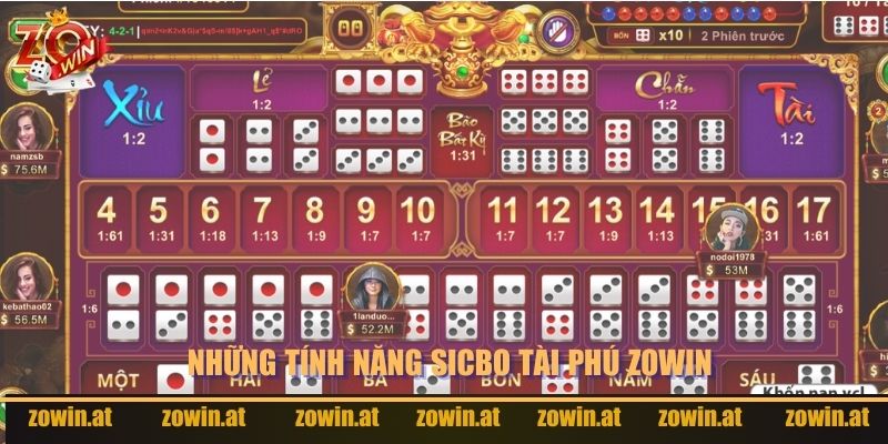 Những tính năng mới lạ của game Sicbo Tài Phú Zowin.